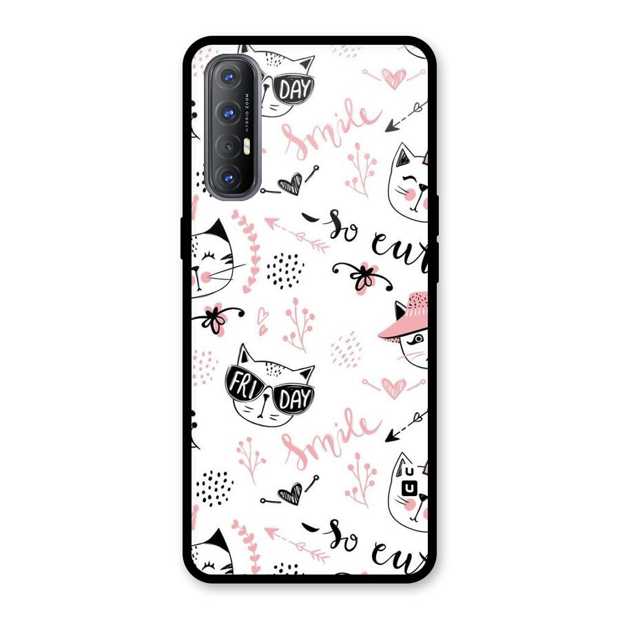 Cute Cat Swag Glass Back Case for Oppo Reno3 Pro