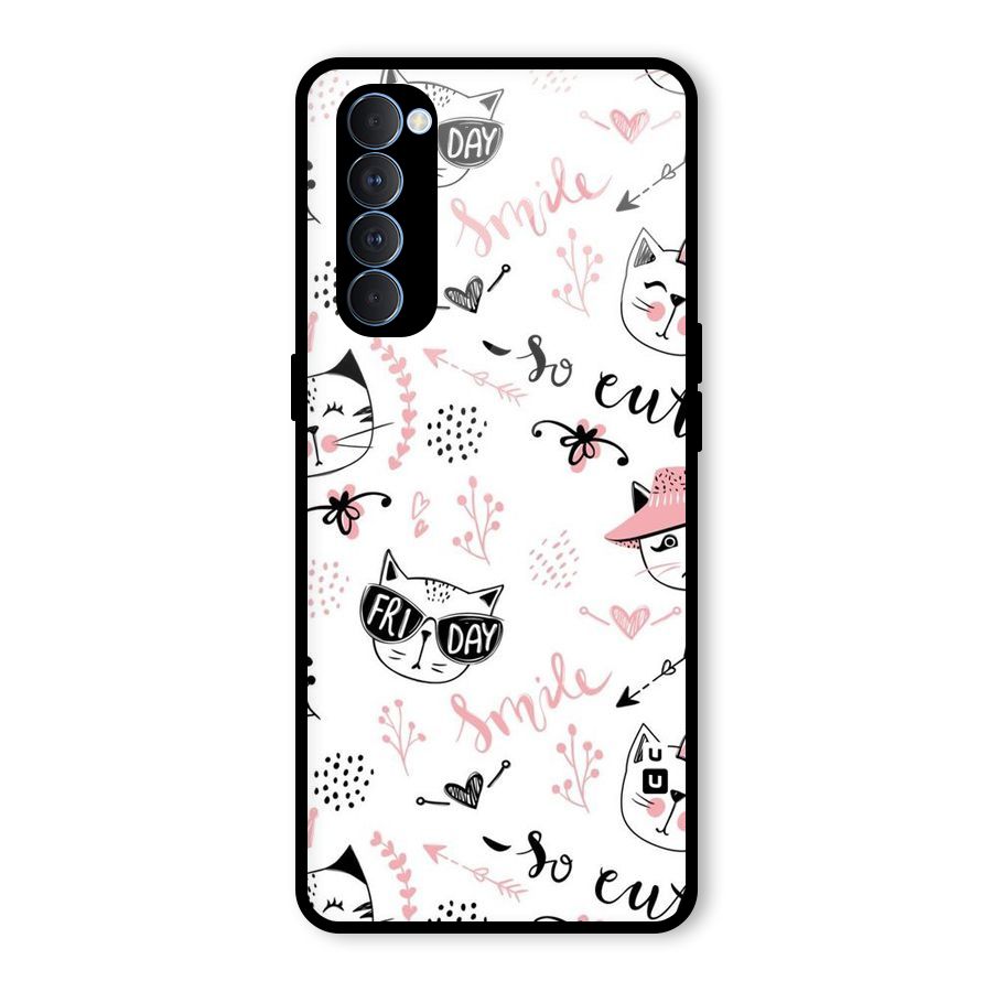 Cute Cat Swag Glass Back Case for Oppo Reno4 Pro