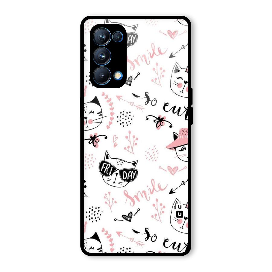 Cute Cat Swag Glass Back Case for Oppo Reno5 Pro 5G