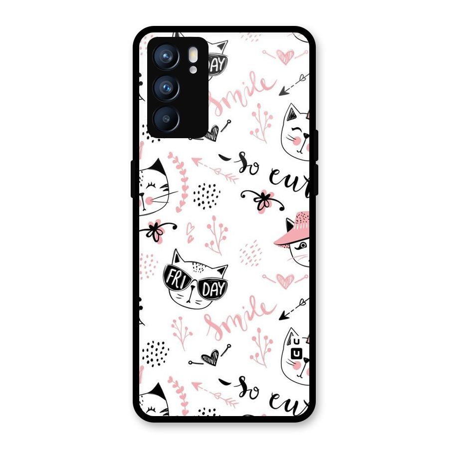 Cute Cat Swag Glass Back Case for Oppo Reno6 5G