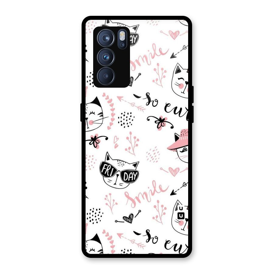 Cute Cat Swag Glass Back Case for Oppo Reno6 Pro 5G