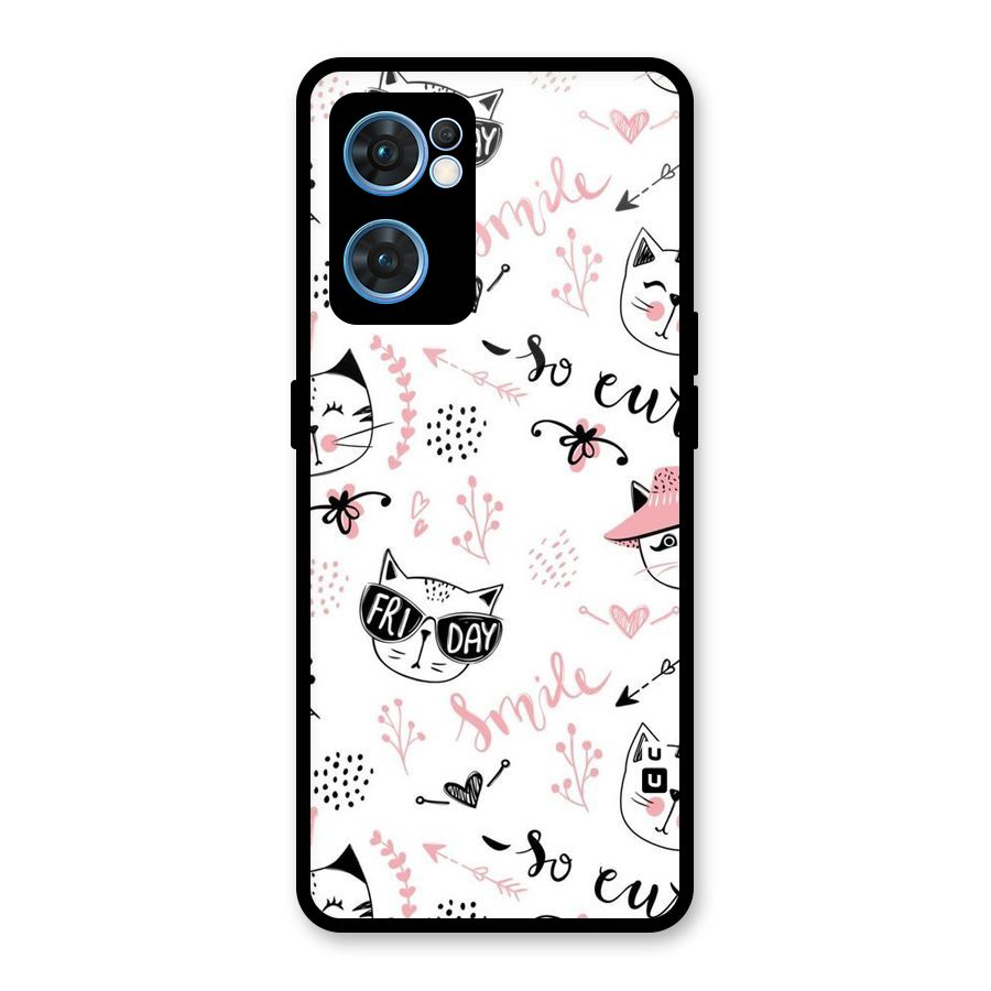 Cute Cat Swag Glass Back Case for Oppo Reno7 5G