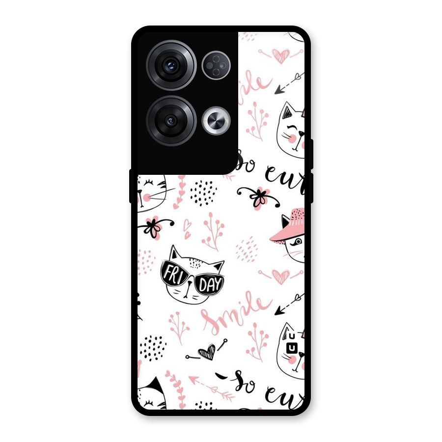 Cute Cat Swag Glass Back Case for Oppo Reno8 Pro 5G