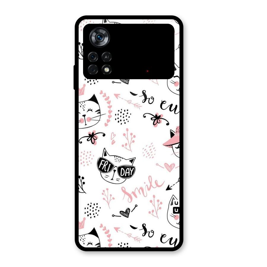 Cute Cat Swag Glass Back Case for Poco X4 Pro 5G