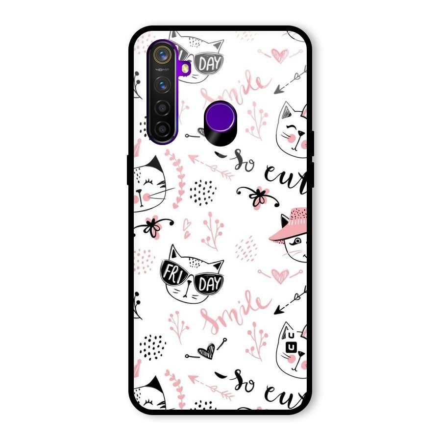 Cute Cat Swag Glass Back Case for Realme 5 Pro