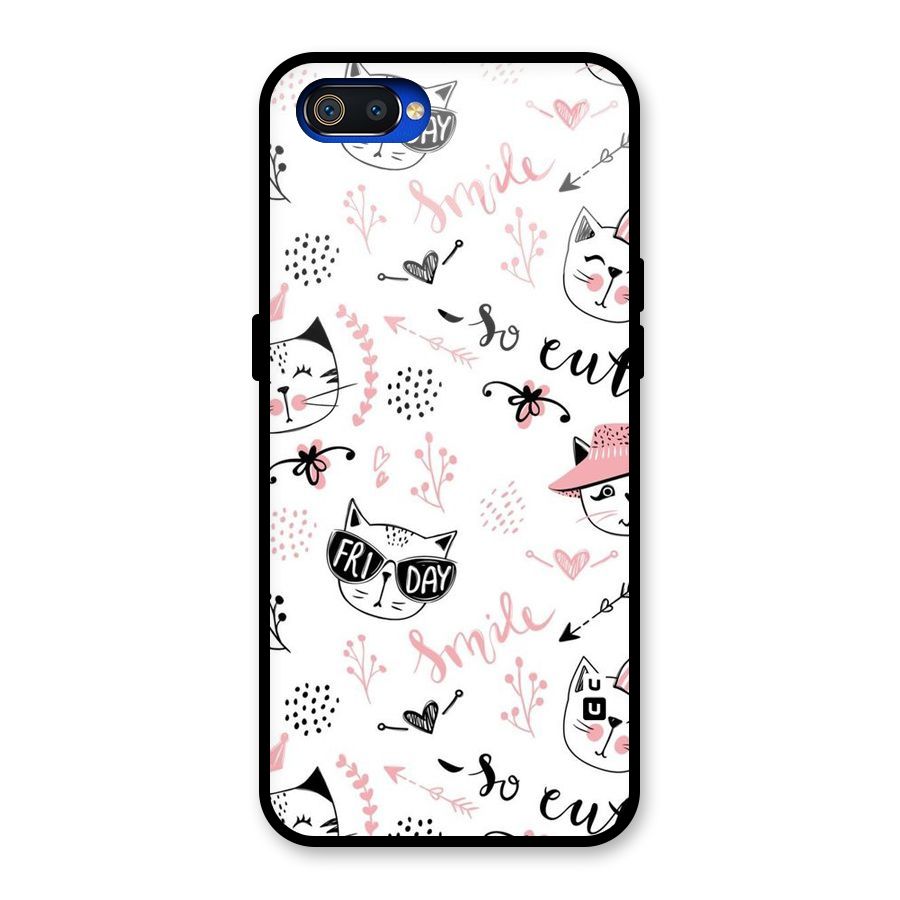 Cute Cat Swag Glass Back Case for Realme C2