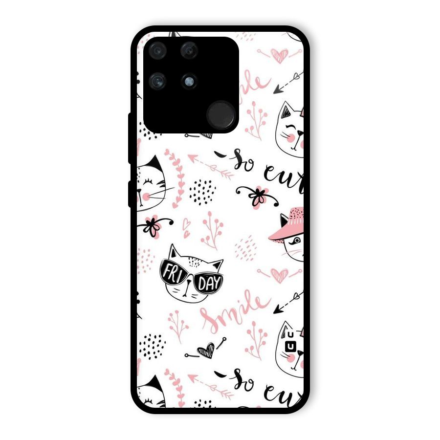 Cute Cat Swag Glass Back Case for Realme Narzo 50A