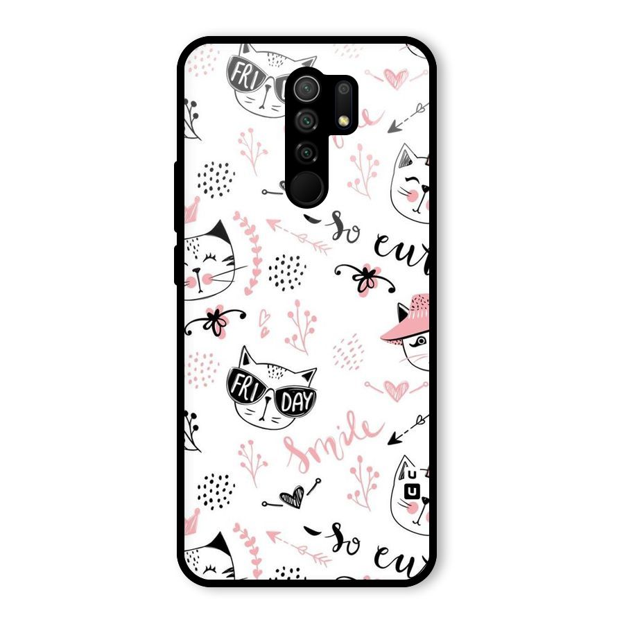 Cute Cat Swag Glass Back Case for Redmi 9 Prime