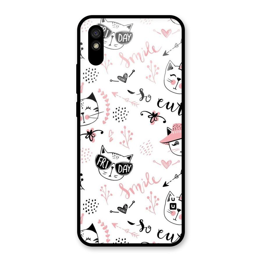 Cute Cat Swag Glass Back Case for Redmi 9i