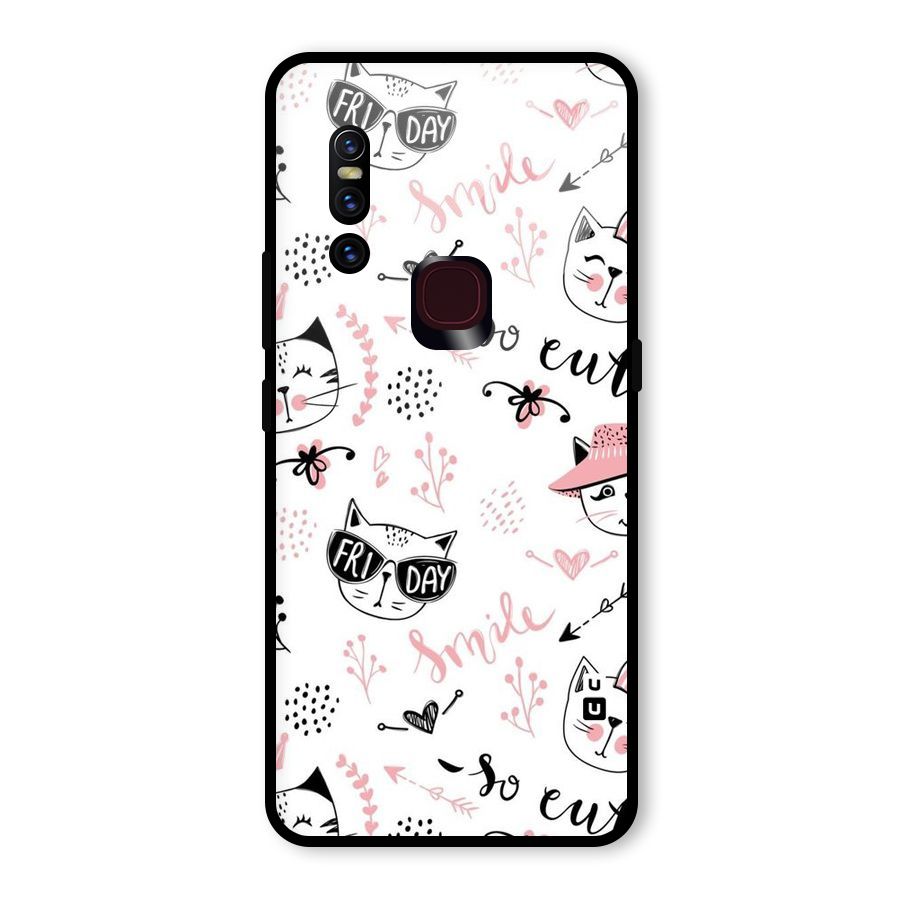 Cute Cat Swag Glass Back Case for Vivo V15