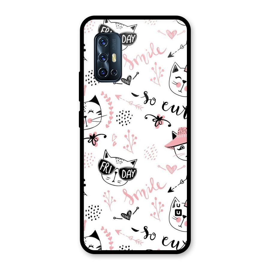 Cute Cat Swag Glass Back Case for Vivo V17