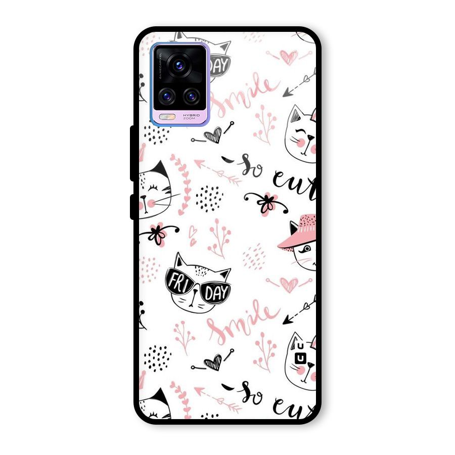 Cute Cat Swag Glass Back Case for Vivo V20 Pro