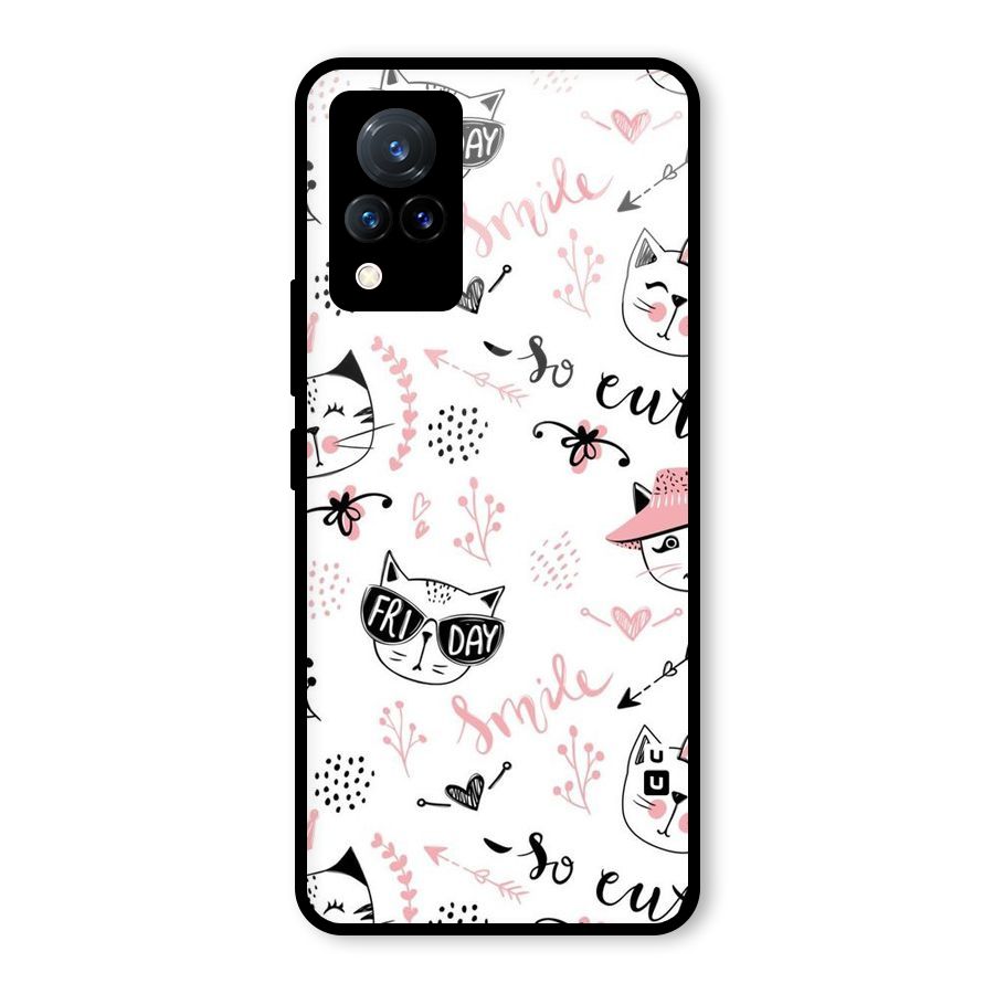 Cute Cat Swag Glass Back Case for Vivo V21 5G