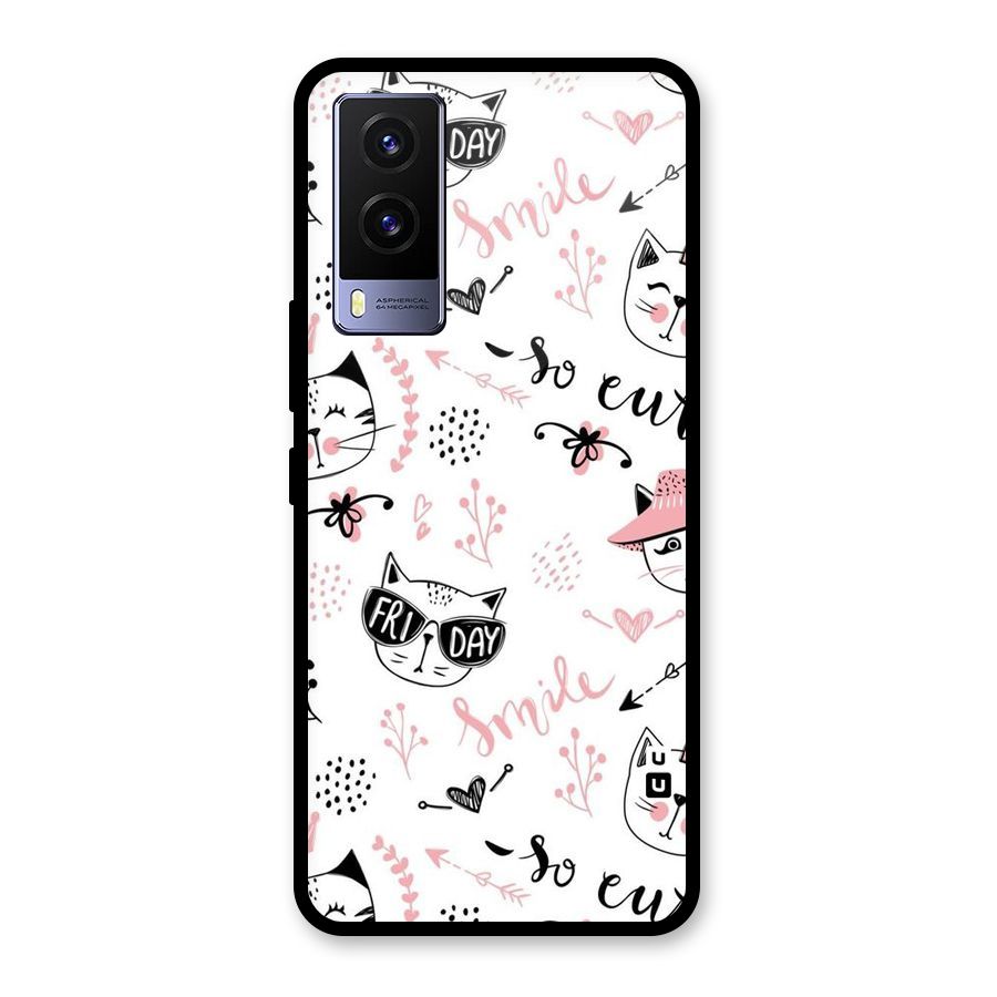 Cute Cat Swag Glass Back Case for Vivo V21e 5G
