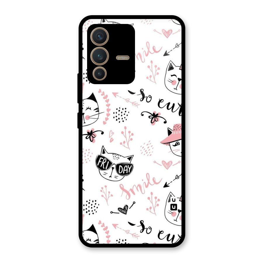 Cute Cat Swag Glass Back Case for Vivo V23 5G
