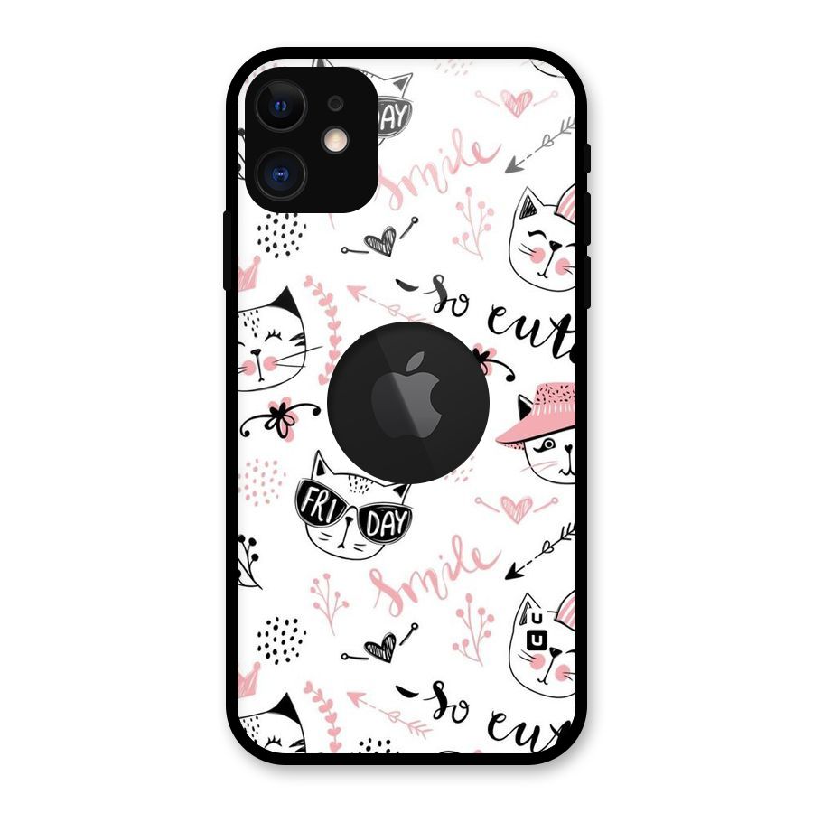 Cute Cat Swag Glass Back Case for iPhone 11 Logo Cut