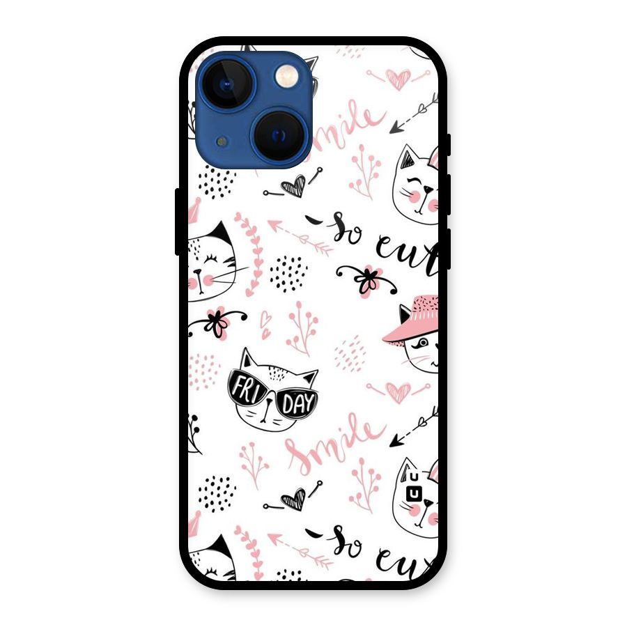 Cute Cat Swag Glass Back Case for iPhone 13 Mini