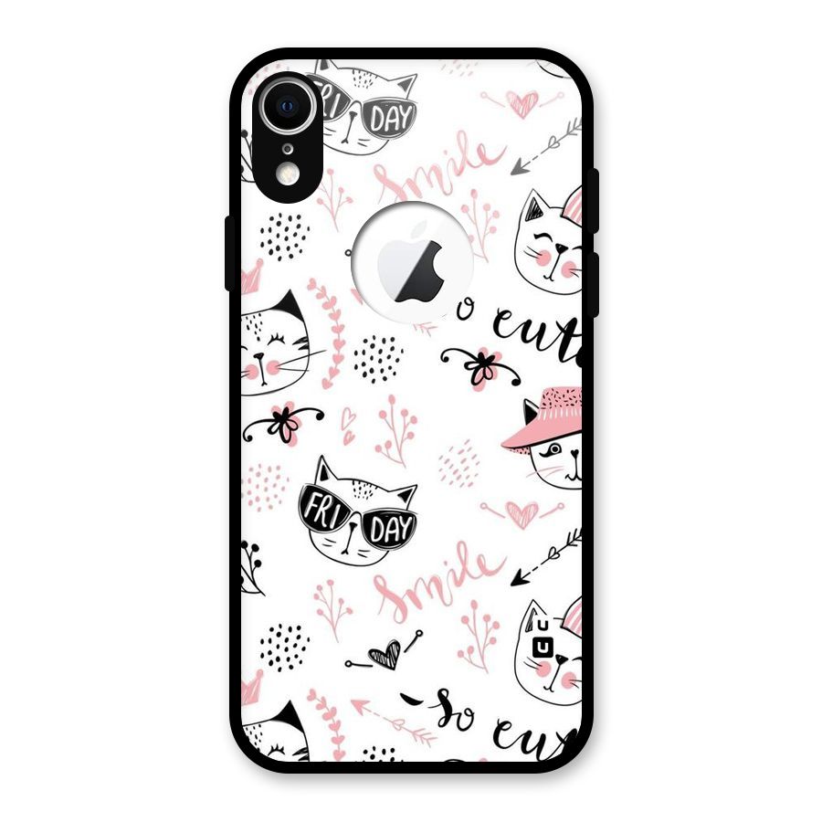Cute Cat Swag Glass Back Case for iPhone XR Logo Cut