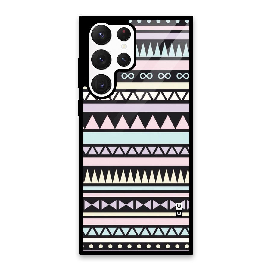 Cute Chev Pattern Glass Back Case for Galaxy S22 Ultra 5G