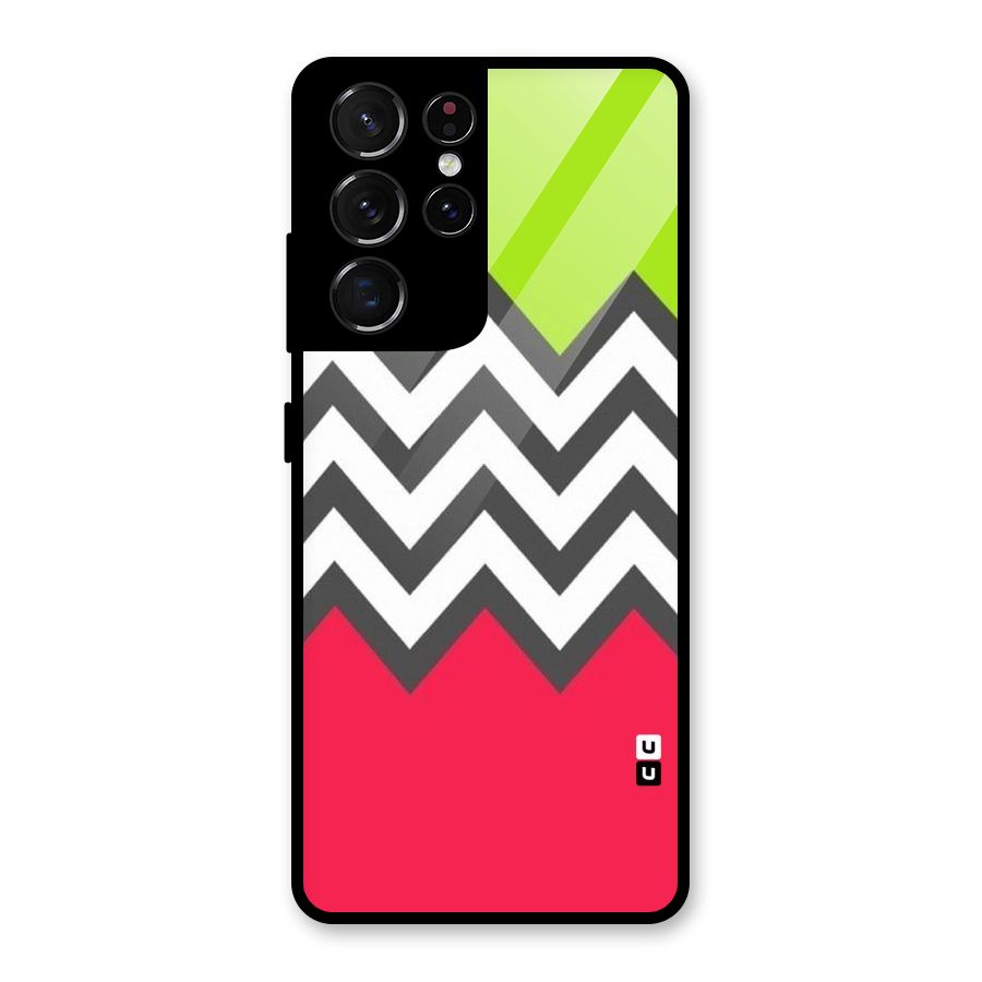 Cute Chevron Glass Back Case for Galaxy S21 Ultra 5G