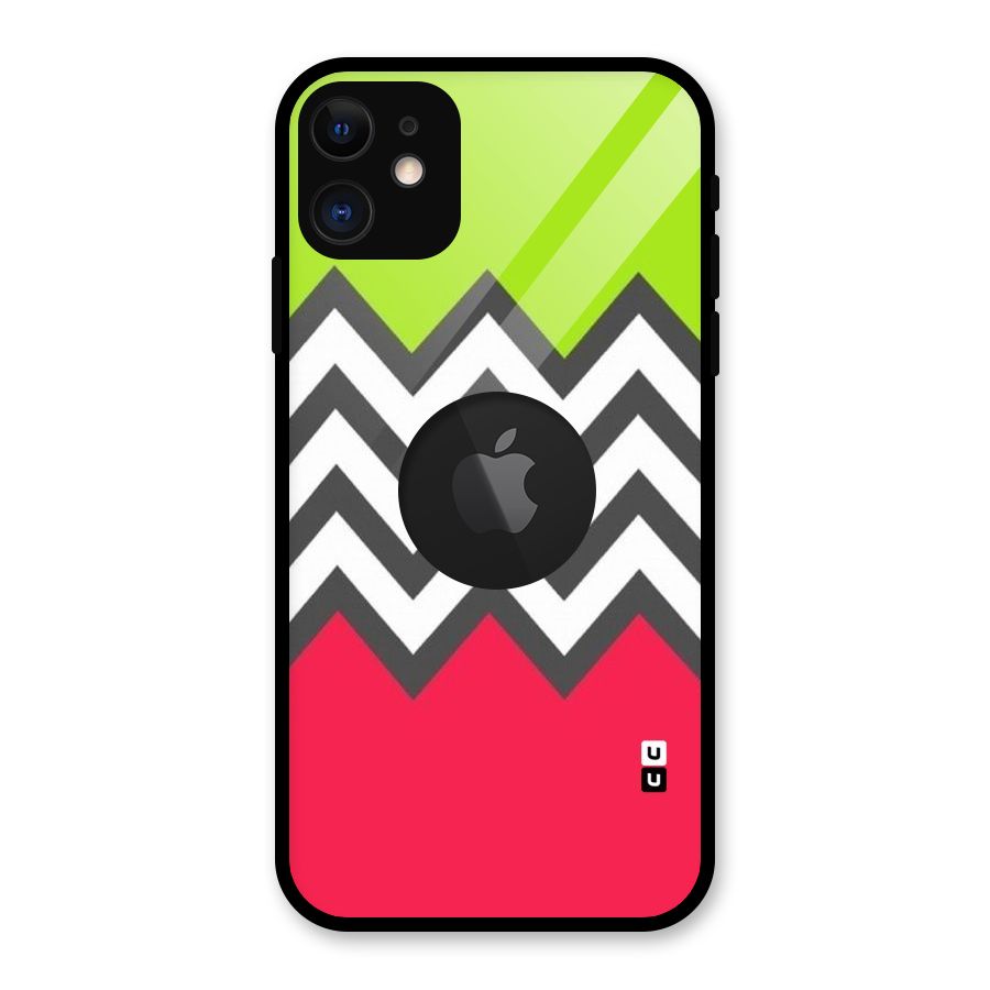 Cute Chevron Glass Back Case for iPhone 11 Logo Cut