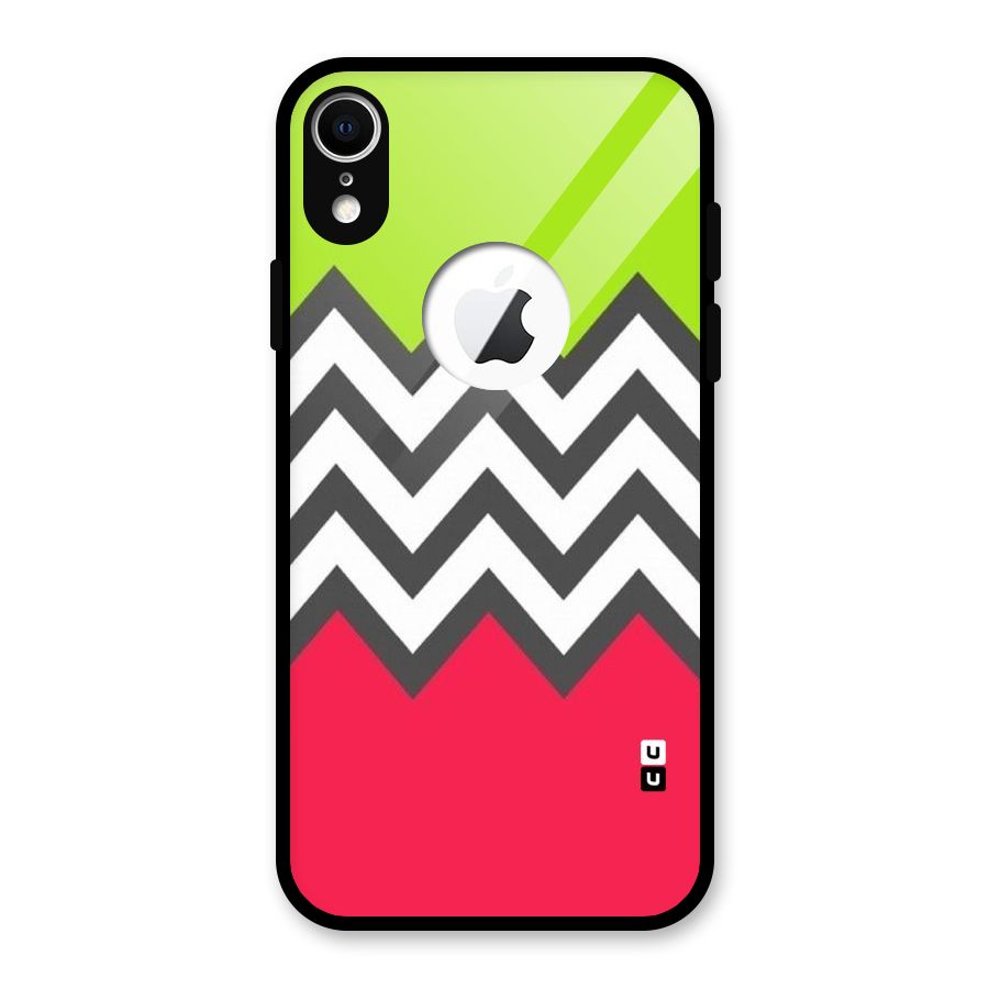 Cute Chevron Glass Back Case for iPhone XR Logo Cut