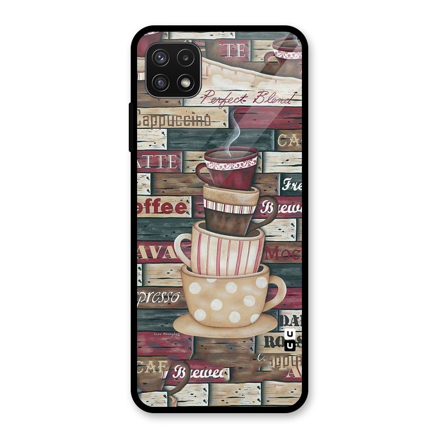 Cute Coffee Cups Glass Back Case for Galaxy A22 5G