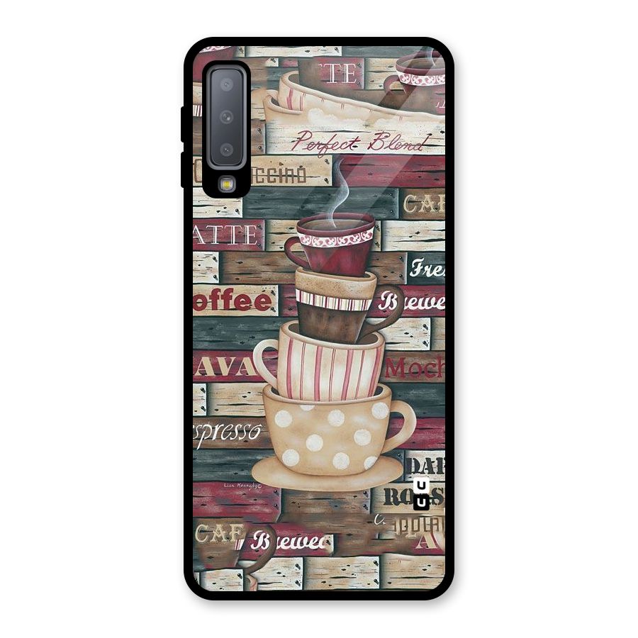 Cute Coffee Cups Glass Back Case for Galaxy A7 (2018)