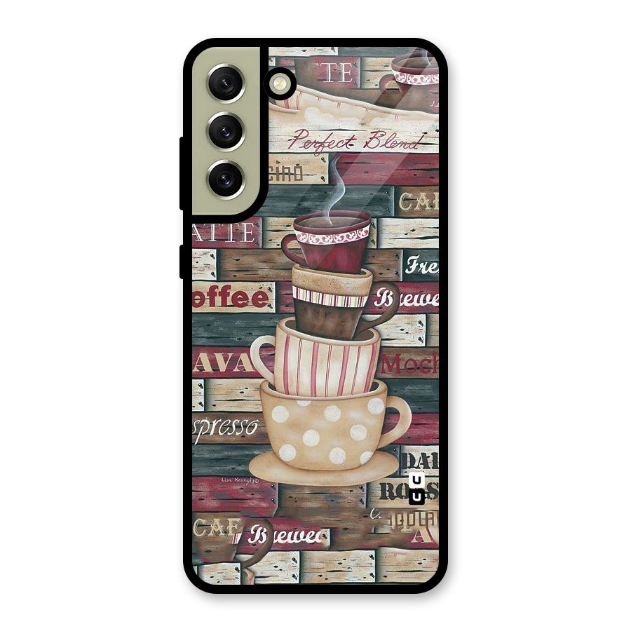 Cute Coffee Cups Glass Back Case for Galaxy S21 FE 5G