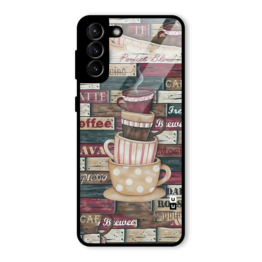 Cute Coffee Cups Glass Back Case for Galaxy S21 Plus