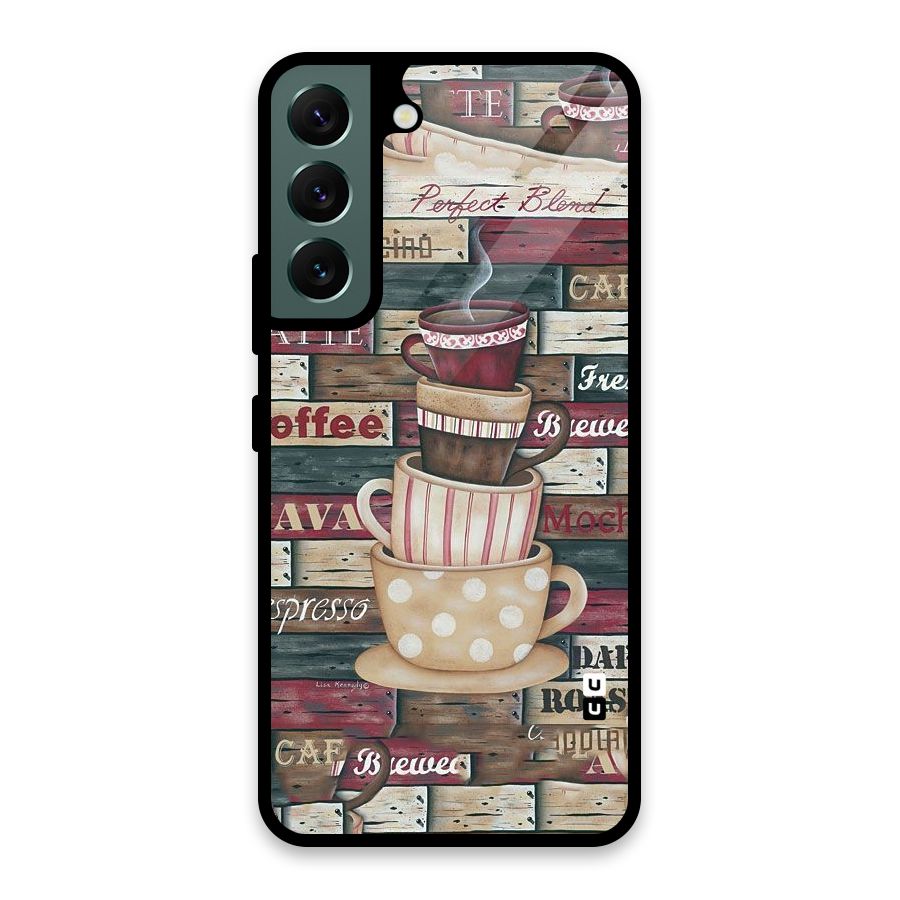 Cute Coffee Cups Glass Back Case for Galaxy S22 5G