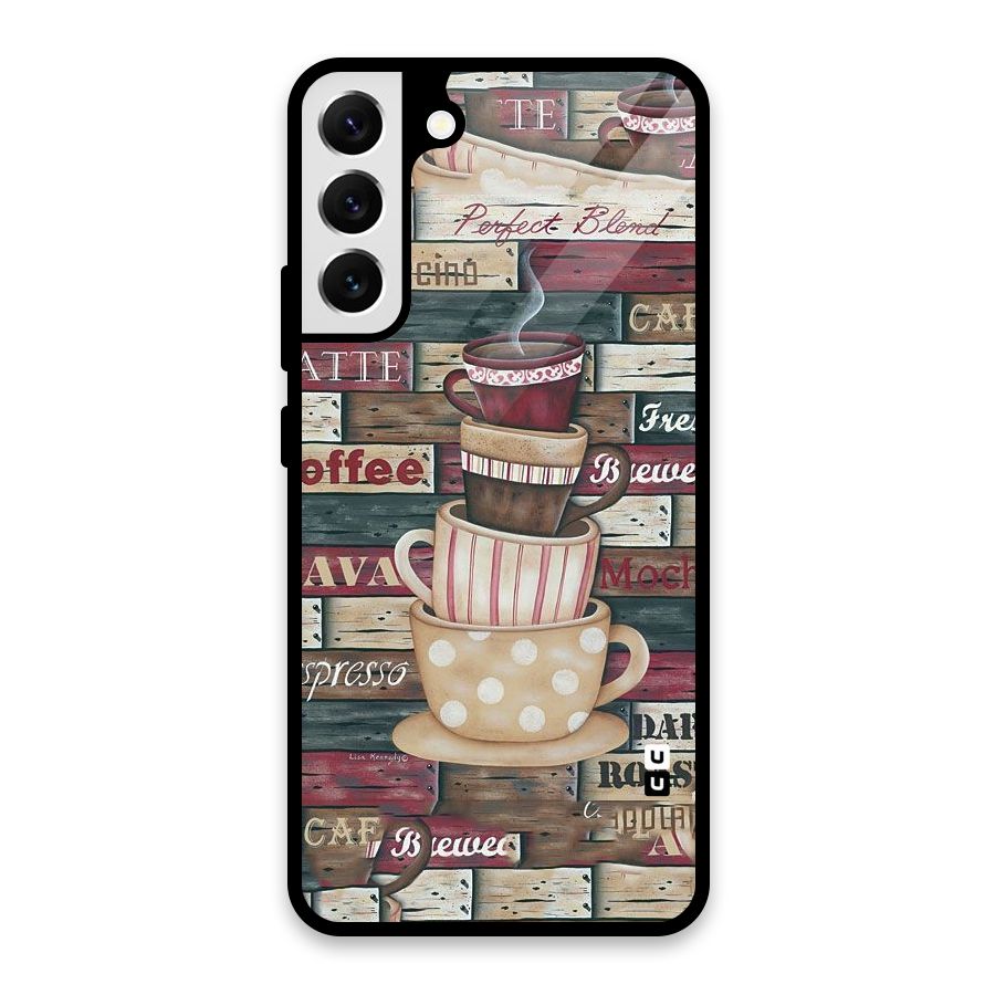Cute Coffee Cups Glass Back Case for Galaxy S22 Plus 5G