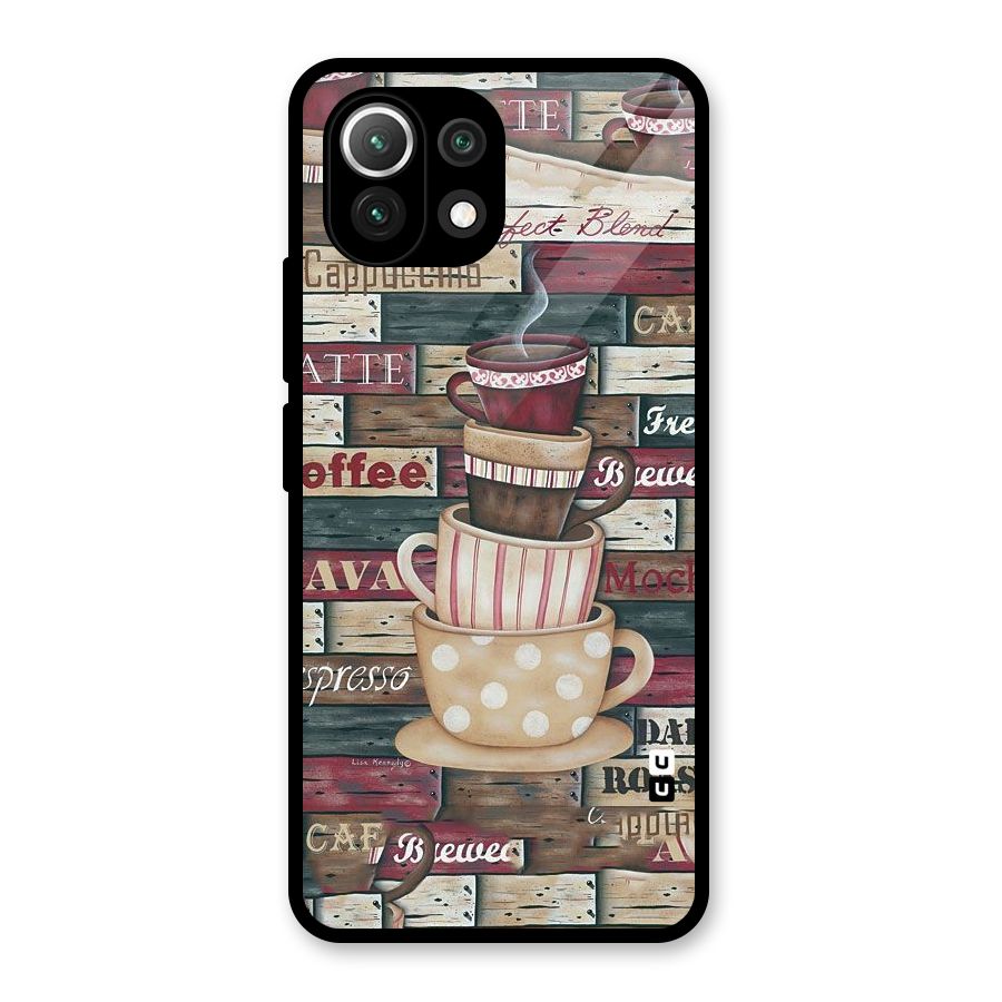 Cute Coffee Cups Glass Back Case for Mi 11 Lite