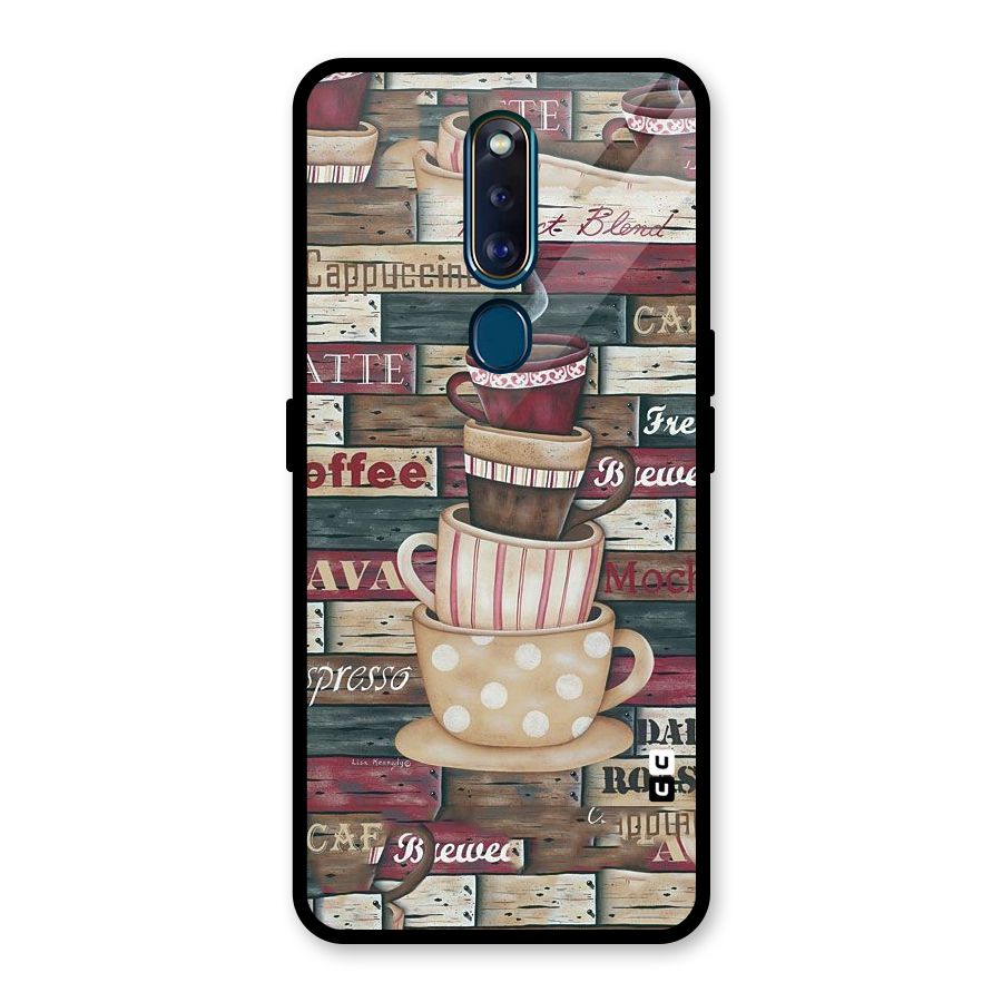 Cute Coffee Cups Glass Back Case for Oppo F11 Pro