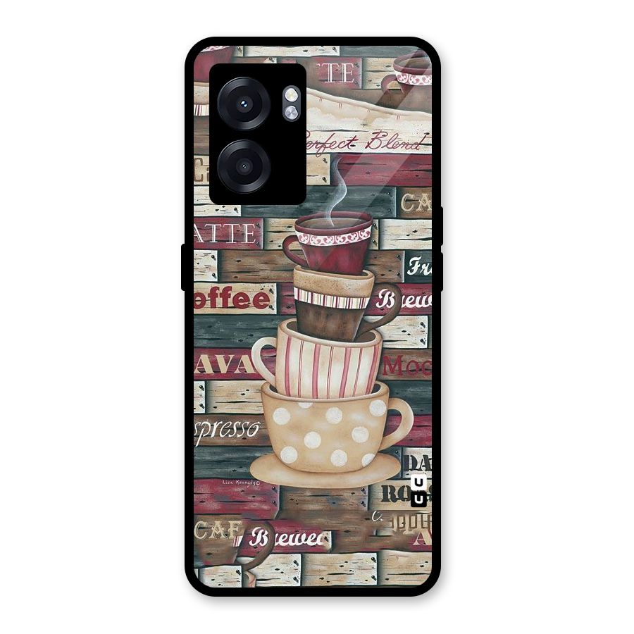Cute Coffee Cups Glass Back Case for Oppo K10 (5G)