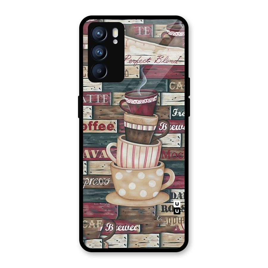 Cute Coffee Cups Glass Back Case for Oppo Reno6 5G