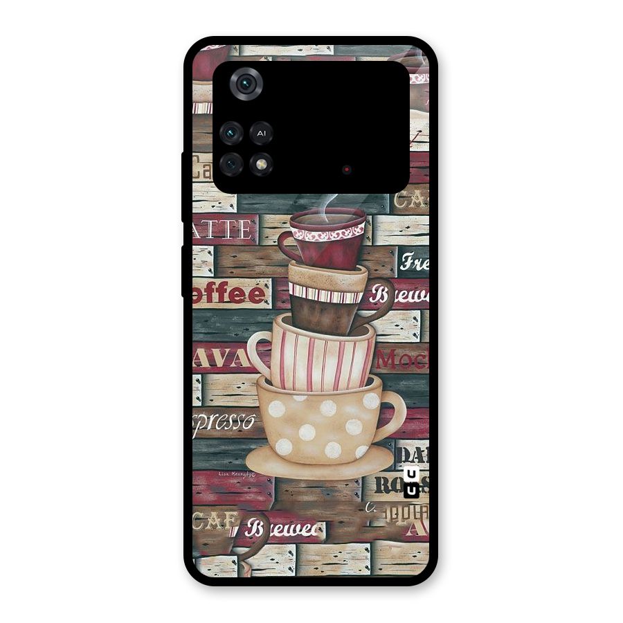 Cute Coffee Cups Glass Back Case for Poco M4 Pro 4G