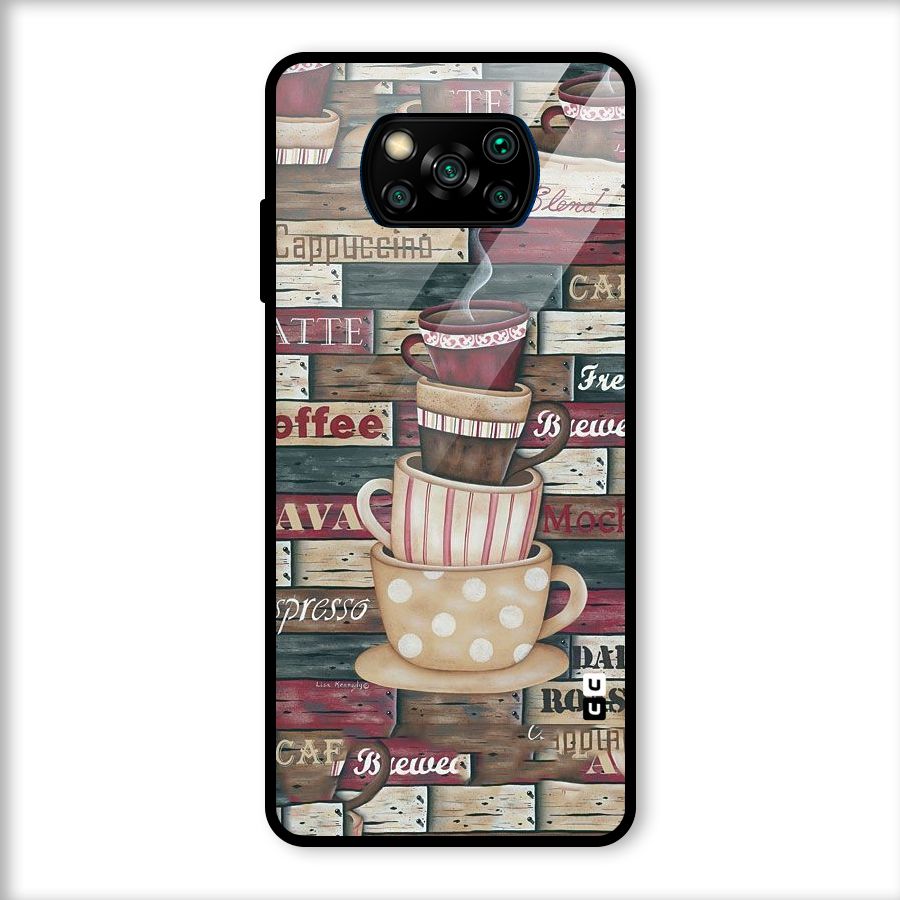 Cute Coffee Cups Glass Back Case for Poco X3