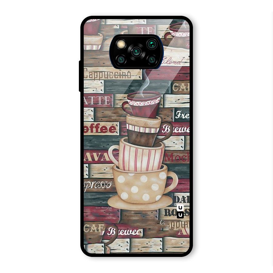 Cute Coffee Cups Glass Back Case for Poco X3 Pro
