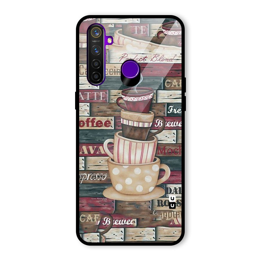 Cute Coffee Cups Glass Back Case for Realme 5 Pro