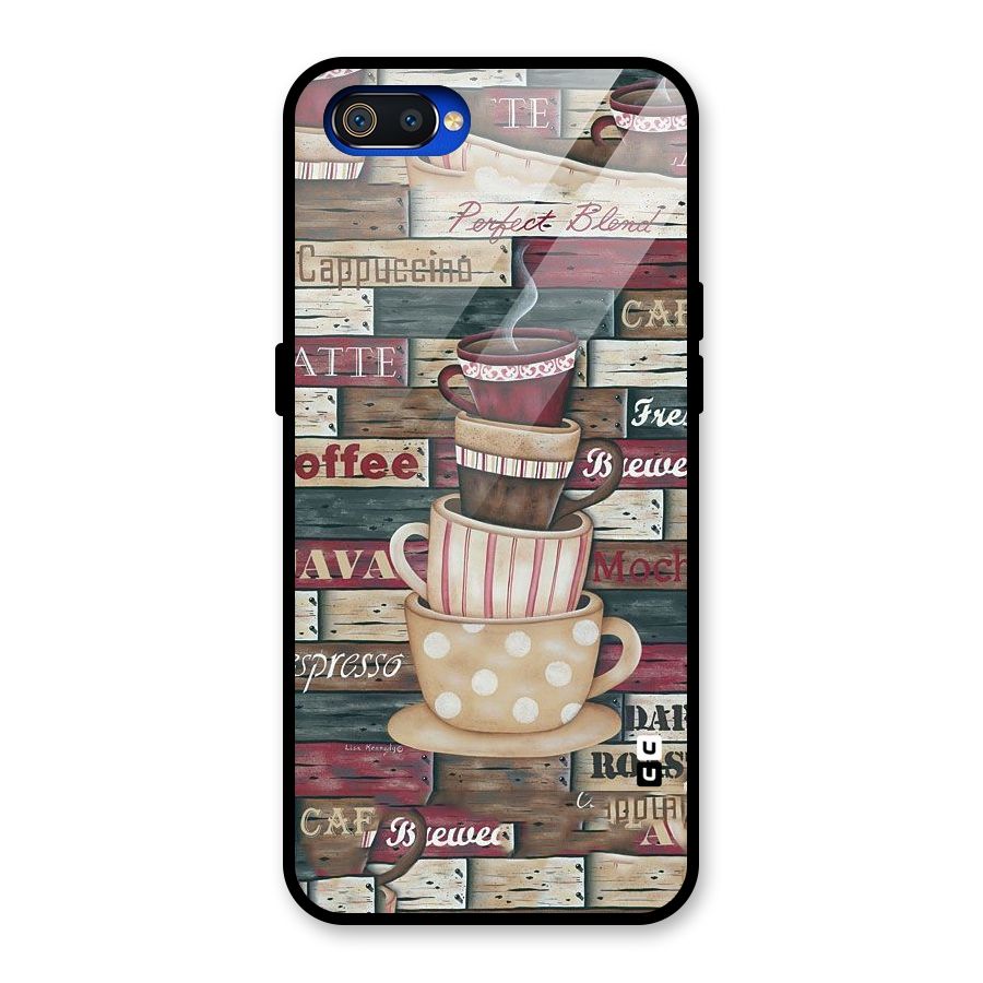 Cute Coffee Cups Glass Back Case for Realme C2