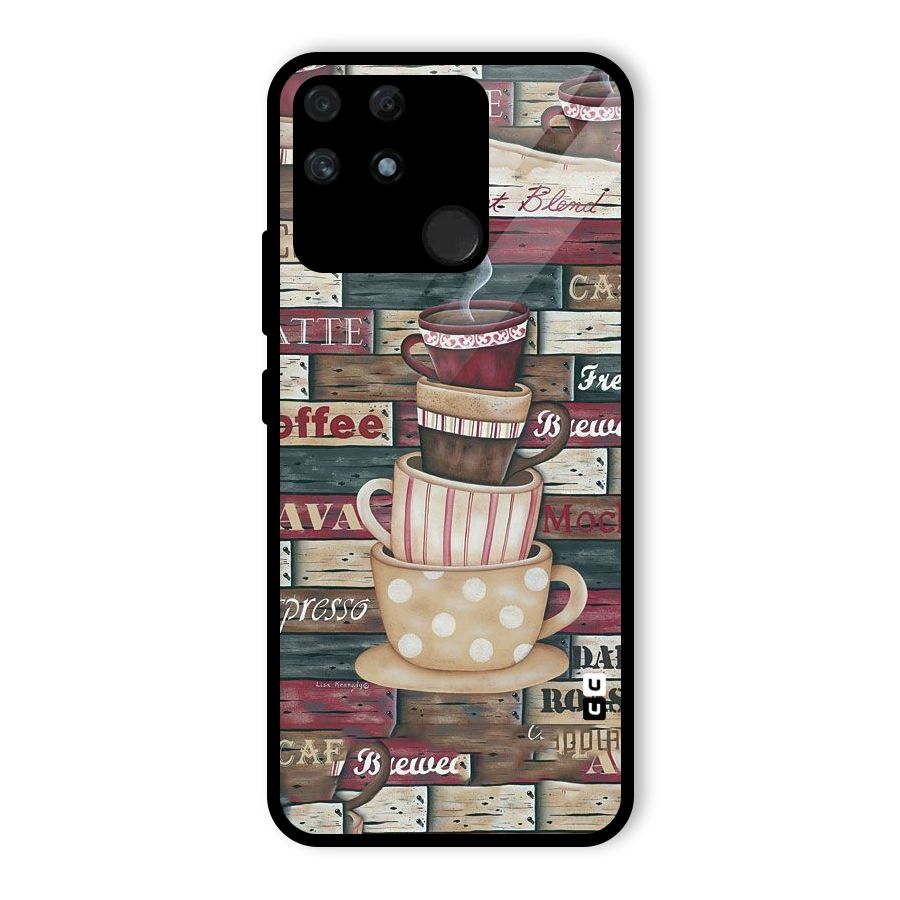 Cute Coffee Cups Glass Back Case for Realme Narzo 50A
