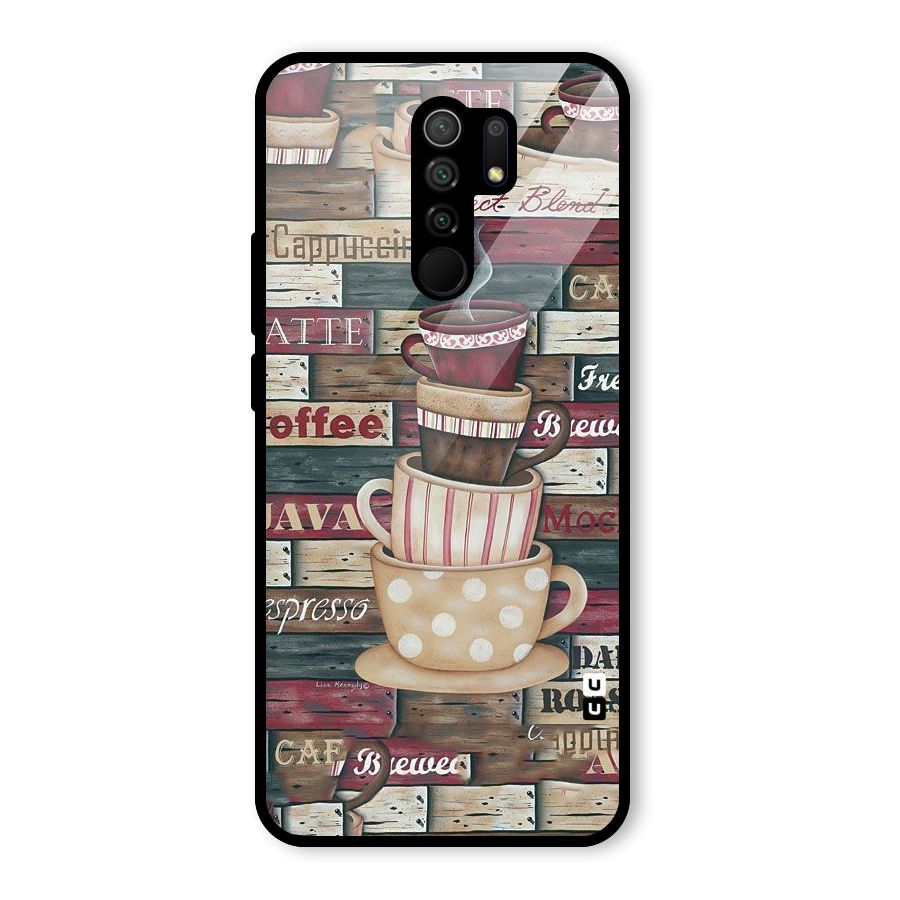 Cute Coffee Cups Glass Back Case for Redmi 9 Prime