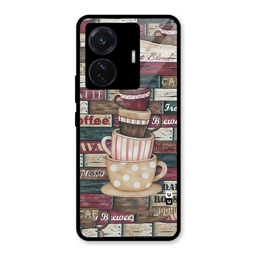Cute Coffee Cups Glass Back Case for Vivo T1 Pro