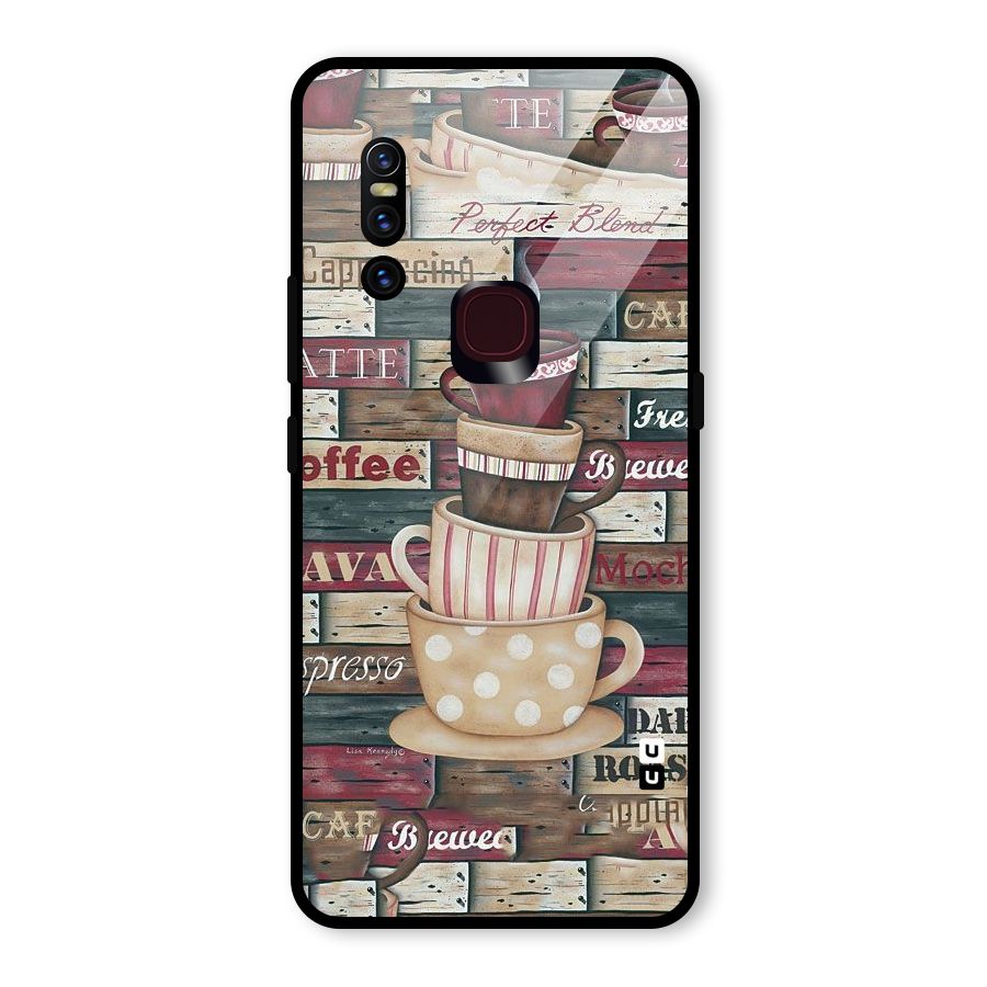 Cute Coffee Cups Glass Back Case for Vivo V15