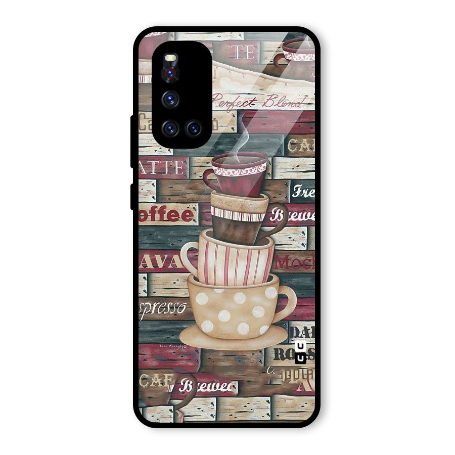 Cute Coffee Cups Glass Back Case for Vivo V19