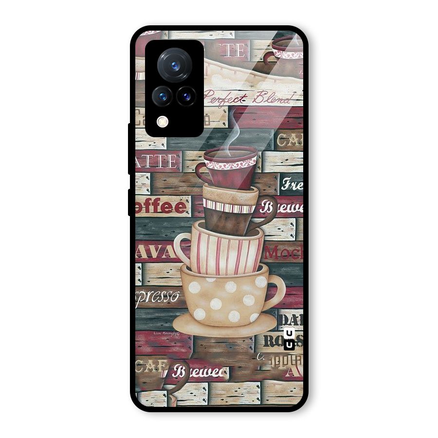 Cute Coffee Cups Glass Back Case for Vivo V21 5G