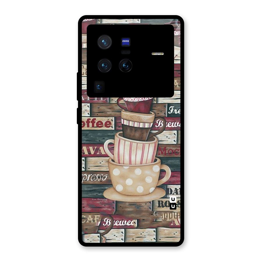 Cute Coffee Cups Glass Back Case for Vivo X80 Pro