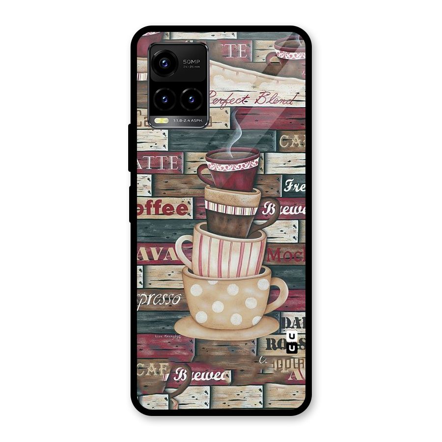 Cute Coffee Cups Glass Back Case for Vivo Y21T