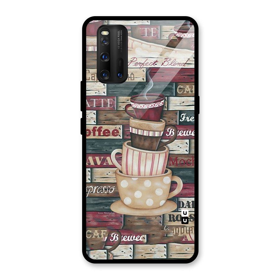 Cute Coffee Cups Glass Back Case for Vivo iQOO 3